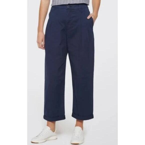 NWT Pistola 30 Blue Estelle Mid Rise Trouser Pleated Crop Cuffed Cotton Pants - Picture 1 of 4